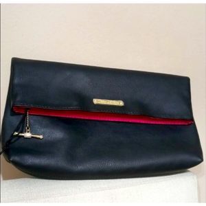 Juicy Couture Folding Clutch Purse Bag Black Pink Gold PVC T Bar Crown Cosmetic